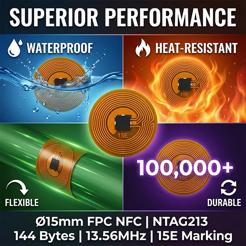 NTAG213 FPC RFID Tag, Mini Flexible, High Frequency, NFC, Electronic Mini Vehicle Tag with NXP Chip, 15mm