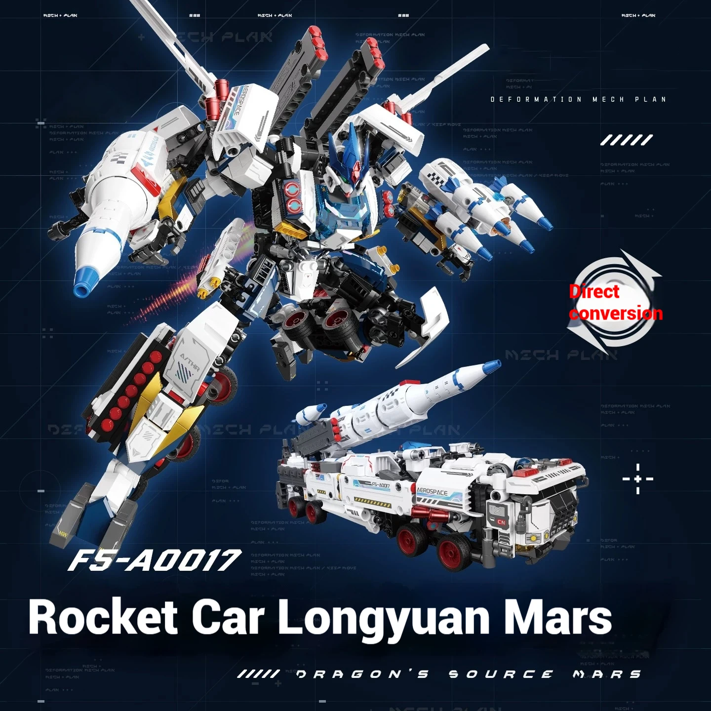 

F5-A0017 building blocks transformable robot ornaments toy, rocket car mecha toy model assembly, children's birthday toy gift