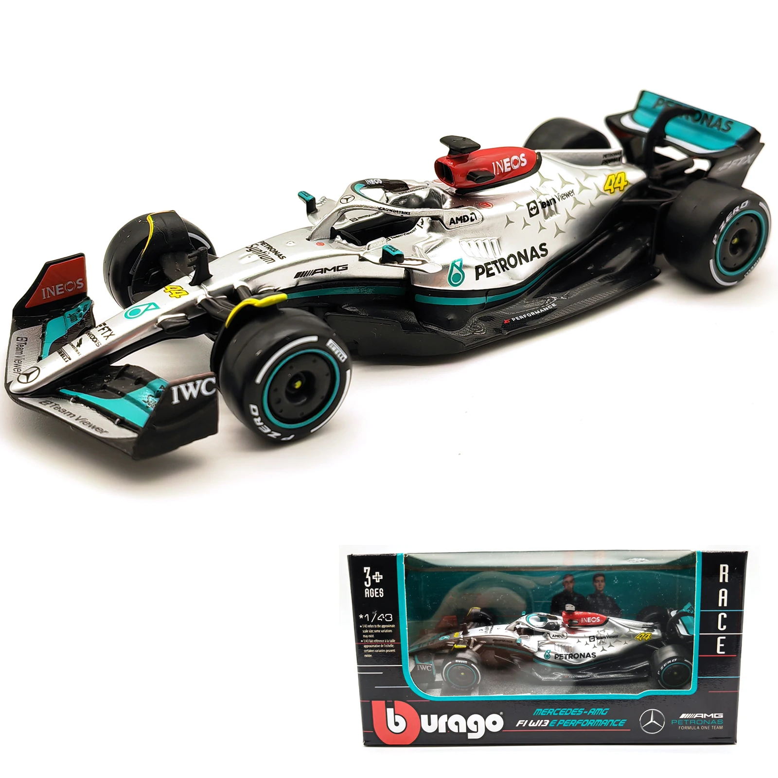 Bburago 1:43 2022 F1 Mercedes Benz AMG Team W13 #44 Hamilton #63 Russell Alloy Luxury Vehicle Diecast Cars Model Toy For Adults