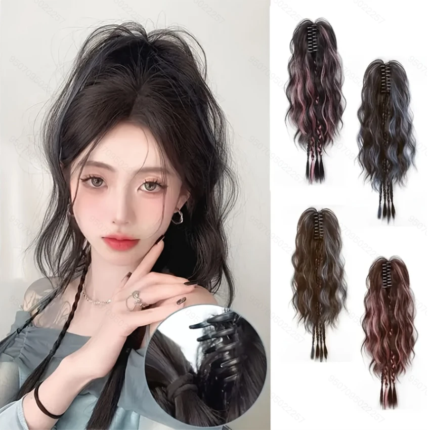 22Inch Synthetic Short Curly Claw Clip in Ponytail Hair Extension With Twist Braids For Daily Use Heat Resistant Hair Ponytail