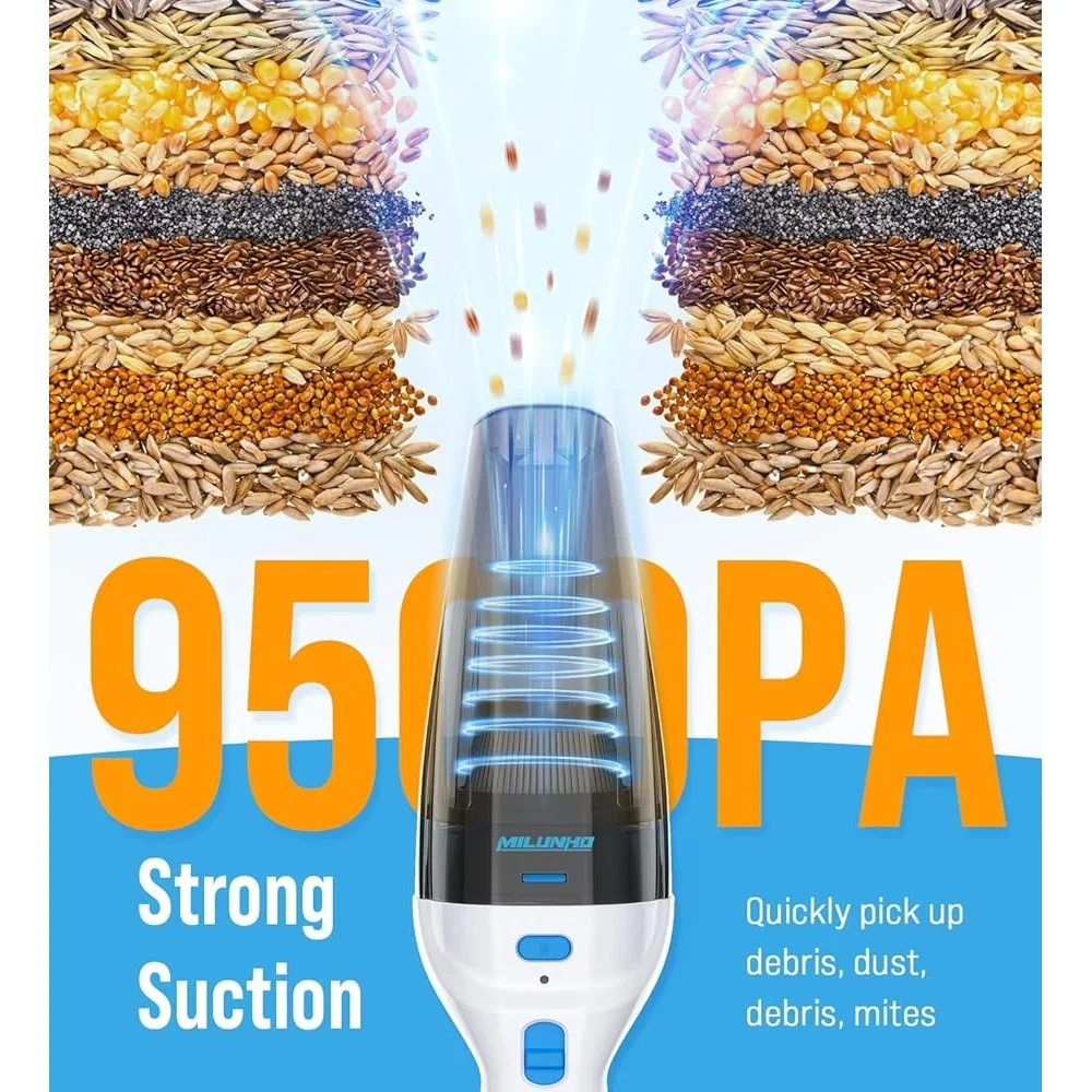 Potente aspiradora de mano inalámbrica, Mini aspiradora recargable de 9500PA con filtro HEPA, accesorios para limpieza del hogar y el coche