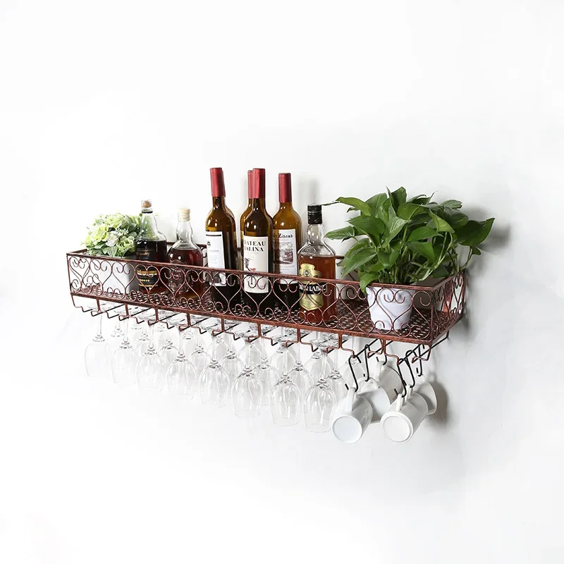 Soporte alto para colgar para copas, soporte creativo para copas de vino tinto, estante de almacenamiento de hierro para restaurante al revés, estante para vino montado en la pared