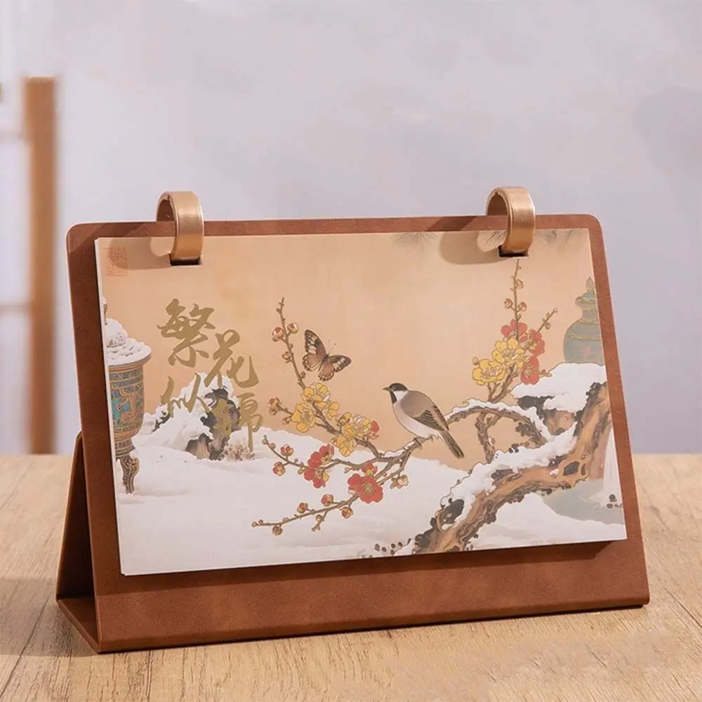 

Leather Coil Horse Year Desk Calendar Standing Flip Design 2026 Desktop Calendar Retro Memo Pad Calendar School Supplies