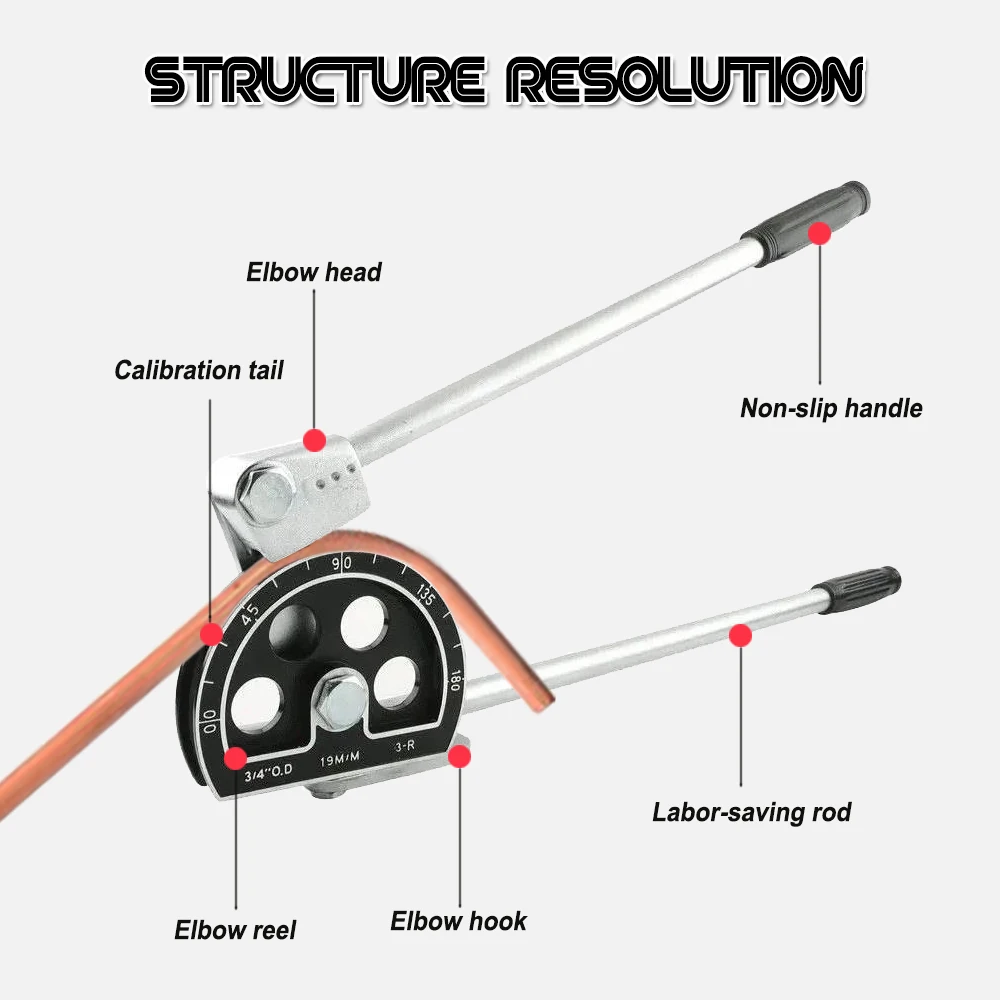 3/4인치 19mm 파이프 벤딩 도구 | HVAC/배관 및 자동 수리용 수동 0-180도 튜브 벤딩 머신 | 강철, 합금 파이프와 함께 작업