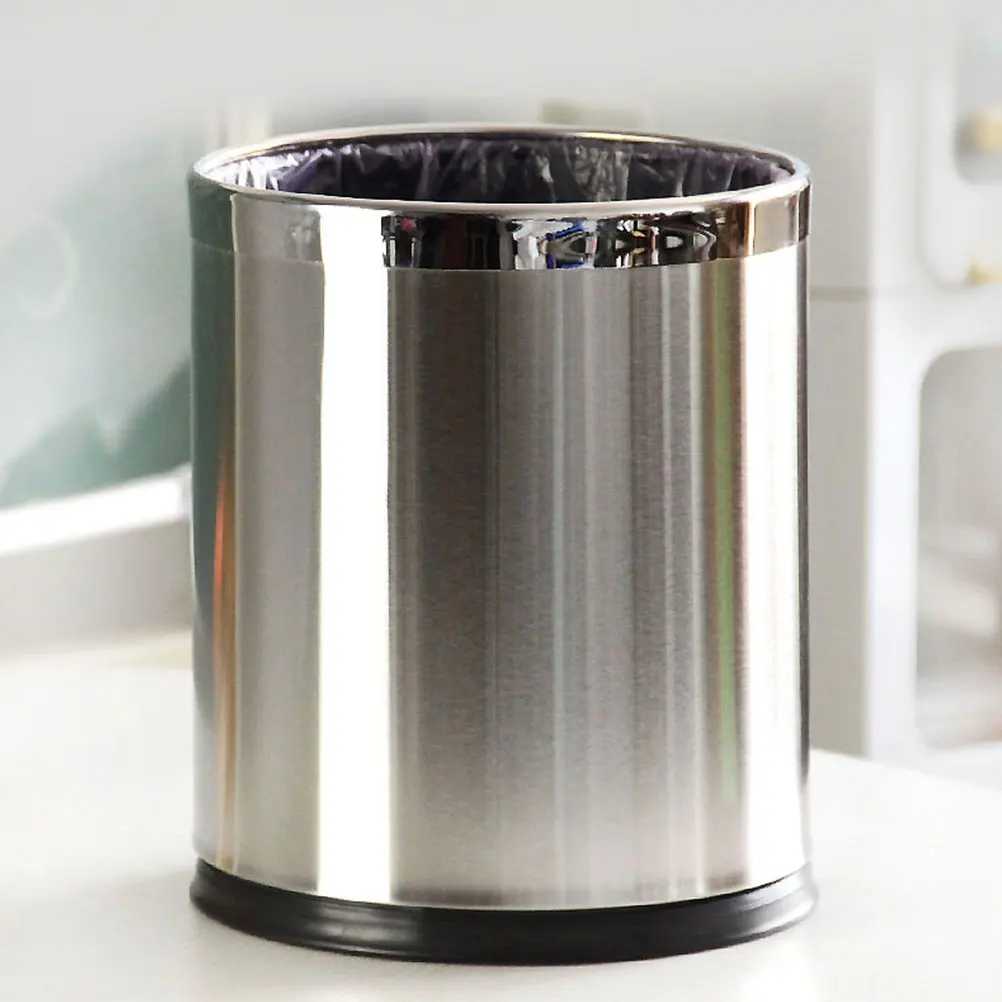 

Stainless Steel Wastebasket Sturdy Design Space Saving Trash Bin for Home Office Kitchen Bedroom Waste Basket Easy to Clean