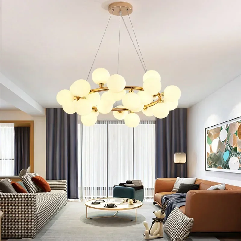 Modern Glass Ball LED Chandelier Nordic Ceiling Lamp Fixtures Chihuly Style Kitchen Island Decor Pendant Light Home Living Room