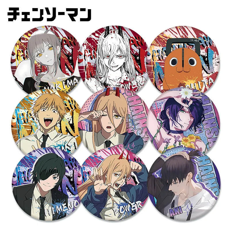 

Значки-броши 75 мм по аниме «Человек-бензопила»: Денджи, Макима, Пауэр, Почита. Круглые значки для одежды, головных уборов, рюкзаков. Подарочные аксессуары.