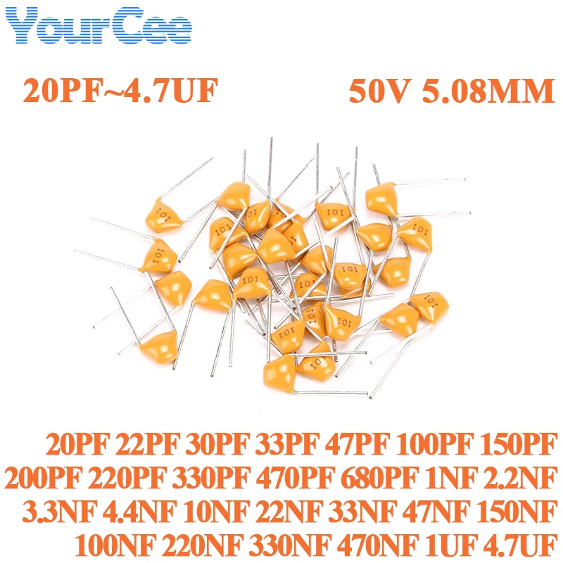 200pcs/50pcs Monolithic Ceramic Chip 50V Capacitor MLCC Multi-layer Ceramic Capacitor 0.47UF 470NF 4.7UF 47NF 1UF 10 22NF 220NF