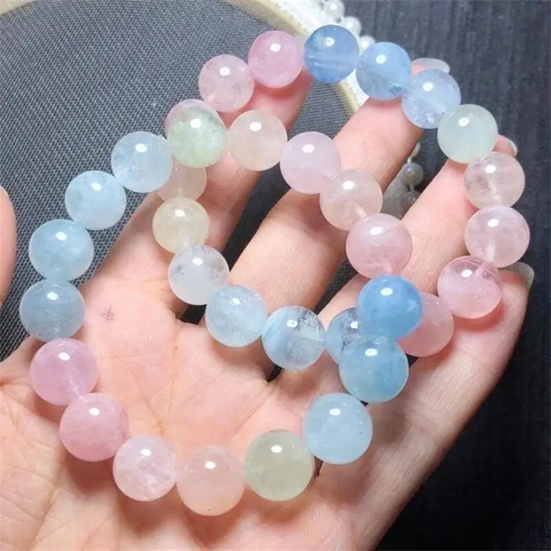 Natural Morganite Bracelet Multicolor Morgan Gem Stone Beads Bracelets Pink Beryls Charm Women Reiki Crystal Jewelry 1pcs 12mm