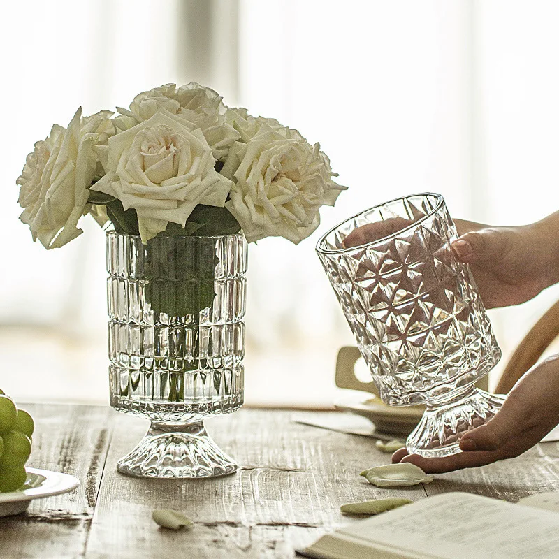 Light Luxury Fashion Relief Glass Vase Hydroponic Water Raising Flower Arrangement Living Room Ornament Home Decor Accessories