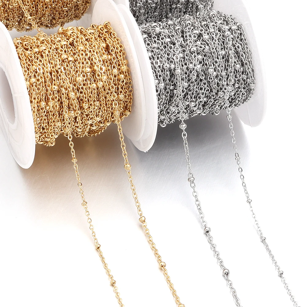

10yards/roll Stainless Steel Chain 2mm 3mm Flat Cross Clamp Bead Chains for DIY Jewelry Making Handmade Necklace Accessories