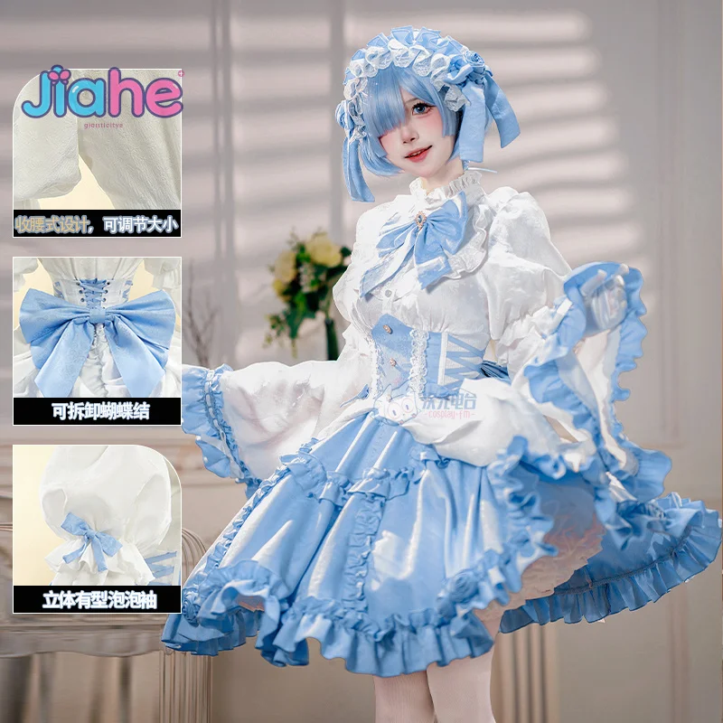 Anime re: zero rem cosplay traje halloween carnaval vestido gótico lolita doce vestido acessórios adereços meninas rem uniforme conjunto