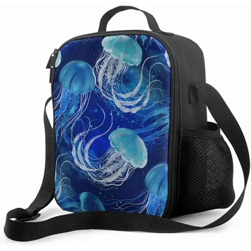 Lunch Tote Bag Water-Resistant Lunch Tote for Women, Underwater Blue Jellyfish Insulated Lunch Bag for Travel, Work, Picnic