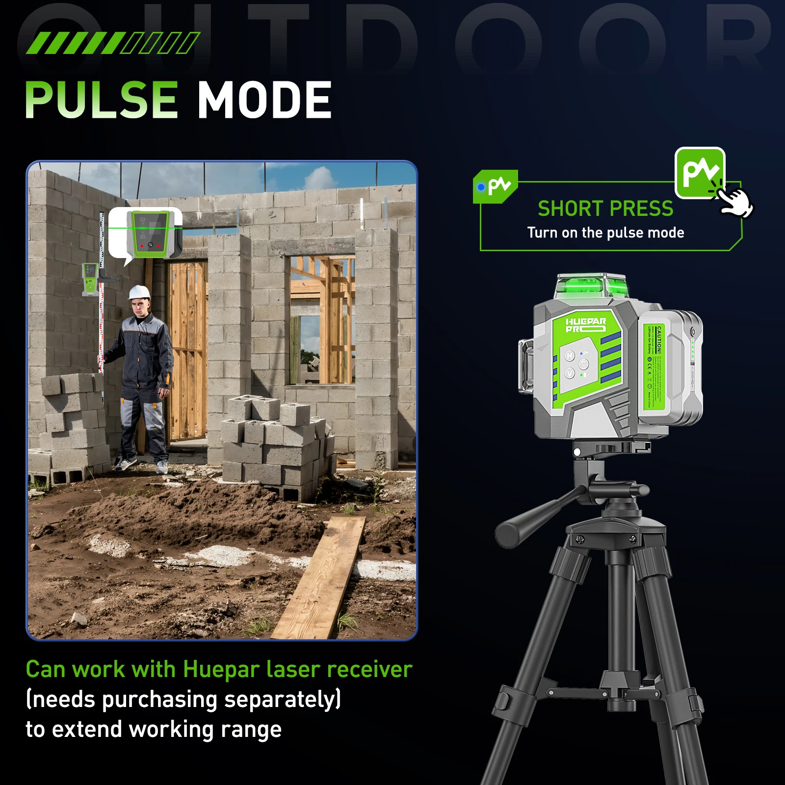 Huepar ZK03CG 3D Green Light High Accuracy Laser Level Self Leveling Horizontal Measuring Outdoor Decoration