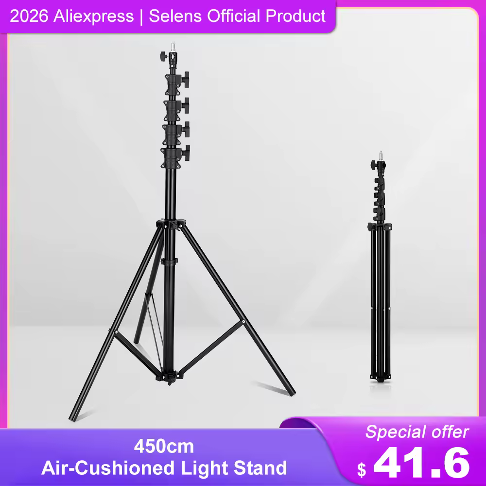 Selens Professional 4.5m Heavy Duty Air Cushioned Light Stand Photo Studio Kits Aluminum Adjustable Photography Tripod Stand