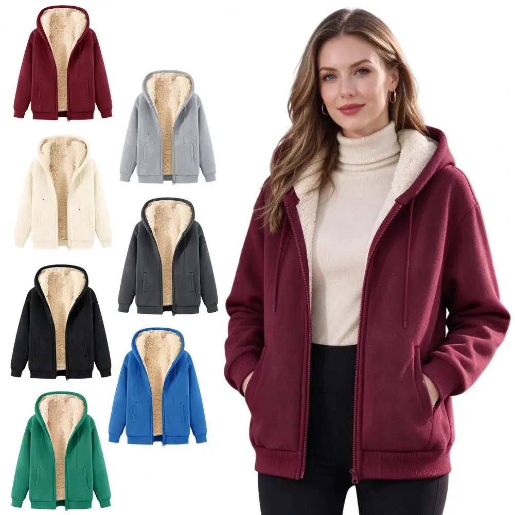 Couple Fleece Lined Hooded Jackets Zip Up Women's Hoodies Unisex Warm Thicken Plush Sweatshirt Hoodie Women Men Casual Hoodie