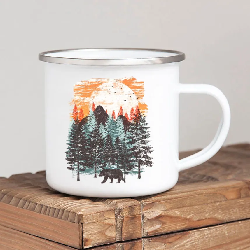 Forest Camp Enamel Coffee Mug Adventure Together Camping Cup Gift Idea for Camper Campfire Mugs Outside Outdoor Festival Travel