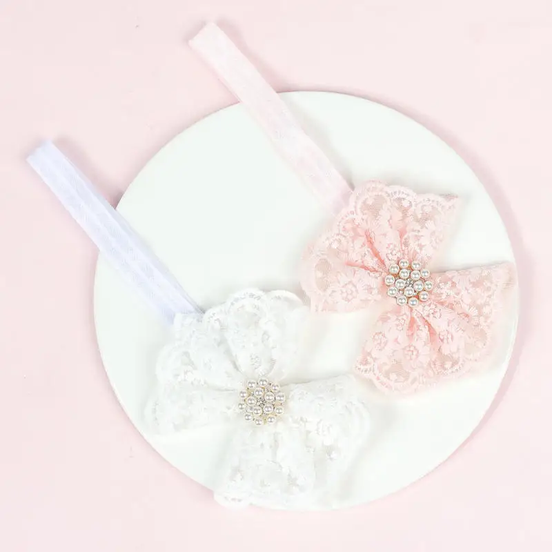 White Lace Bow Baby Headbands For Girl Cute Bowknot Hair Band Elastic Infant Turban Children Headwear Baby Hair Accessories 머리띠