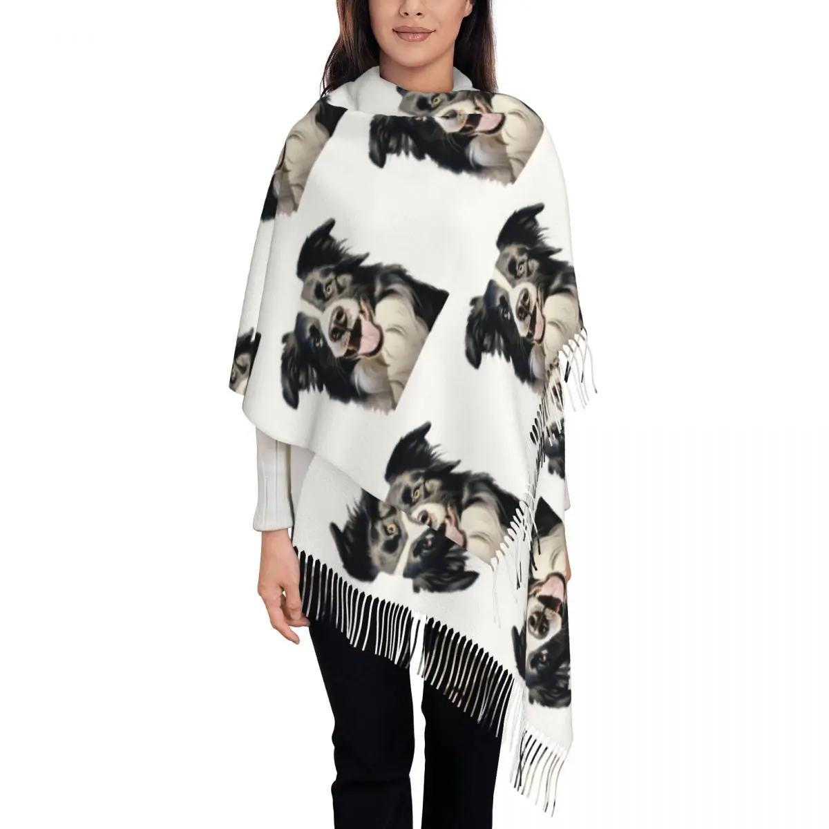 Border Collie Scarf Tassel Scarves Women Soft Warm Shawls and Wraps Large Fall Winter Shawl Wrap