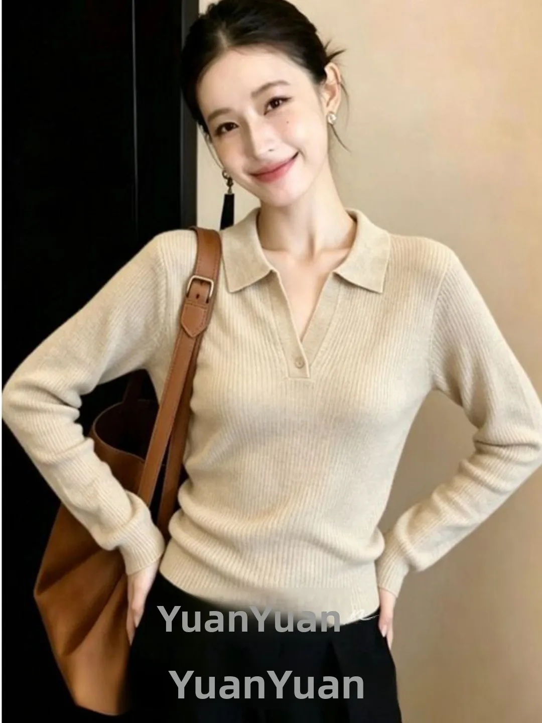 Autumn Fashion Striped Shoulder Bared Long Sleeve Women's Knitted Top Casual Style Slim Fit Design Sensation Breathable Skin-...