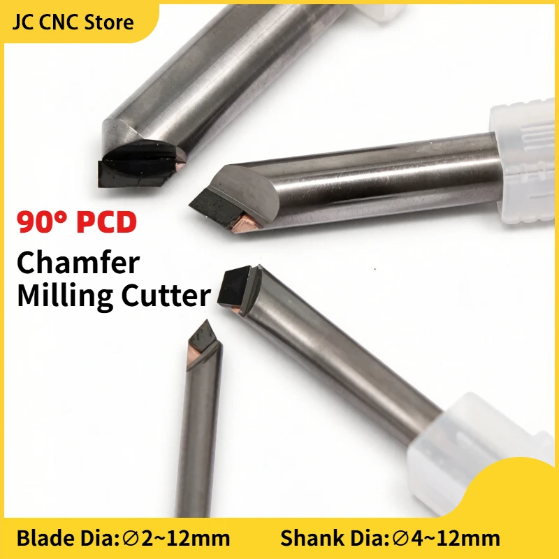 90 Degree PCD Chamfer Milling Cutter, D2-12mm, Diamond Tipped, for CNC Engraving & Chamfering for Aluminum Acrylic Engraving