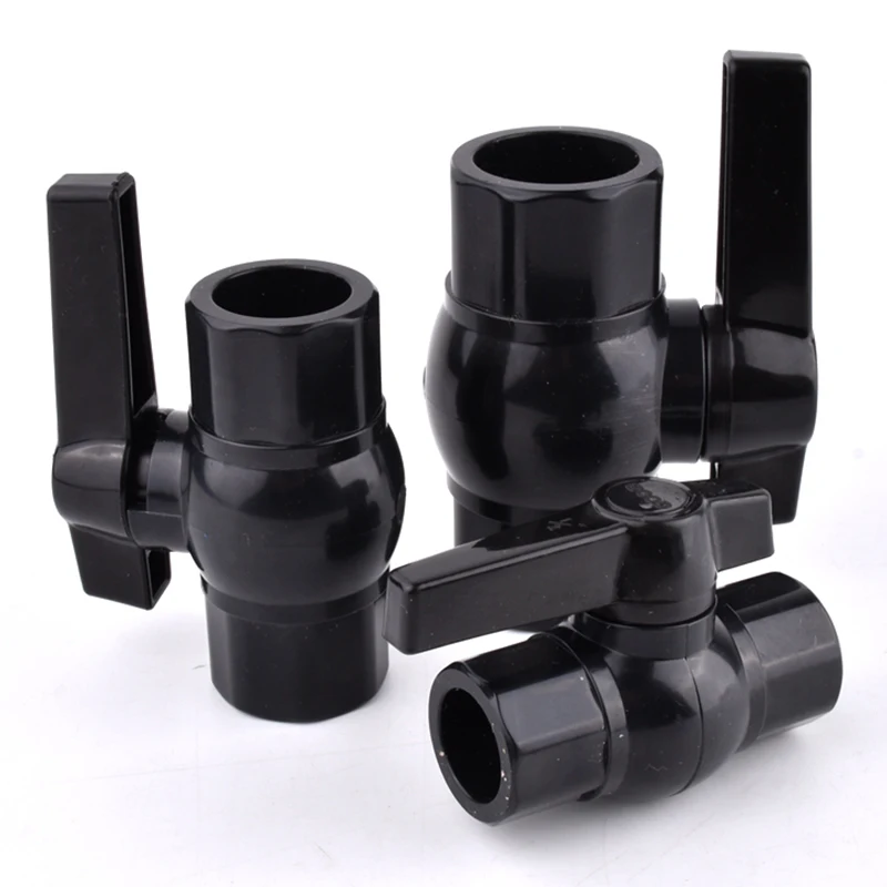 1Pc Black PVC Pipe Ball Valve 20/25/32/40/50mm Garden Irrigation Agriculture Water Supply Aquarium Water Pipe Connector Fittings