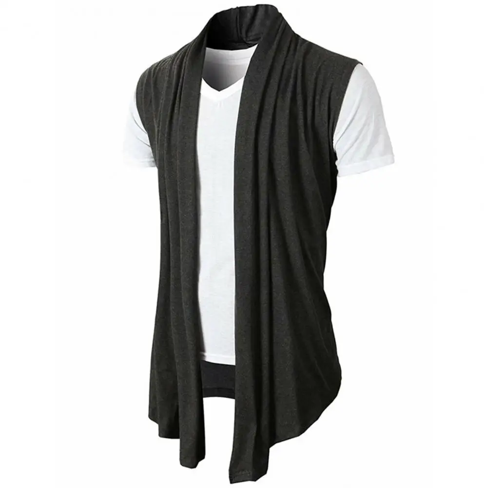 Men Jacket Spring Autumn Cardigan Jacket Solid Color Irregular Hem Draping Cardigan Vest Streetwear