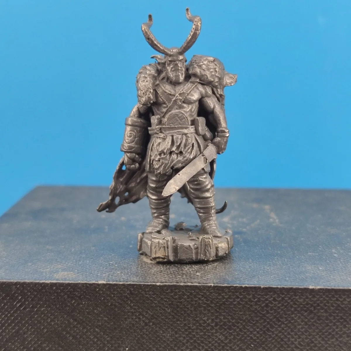 Vintage Brass Fantasy Warrior Miniature Figurine Horned Character Model Desktop Decor Diorama Collectible Metal Craft Gift