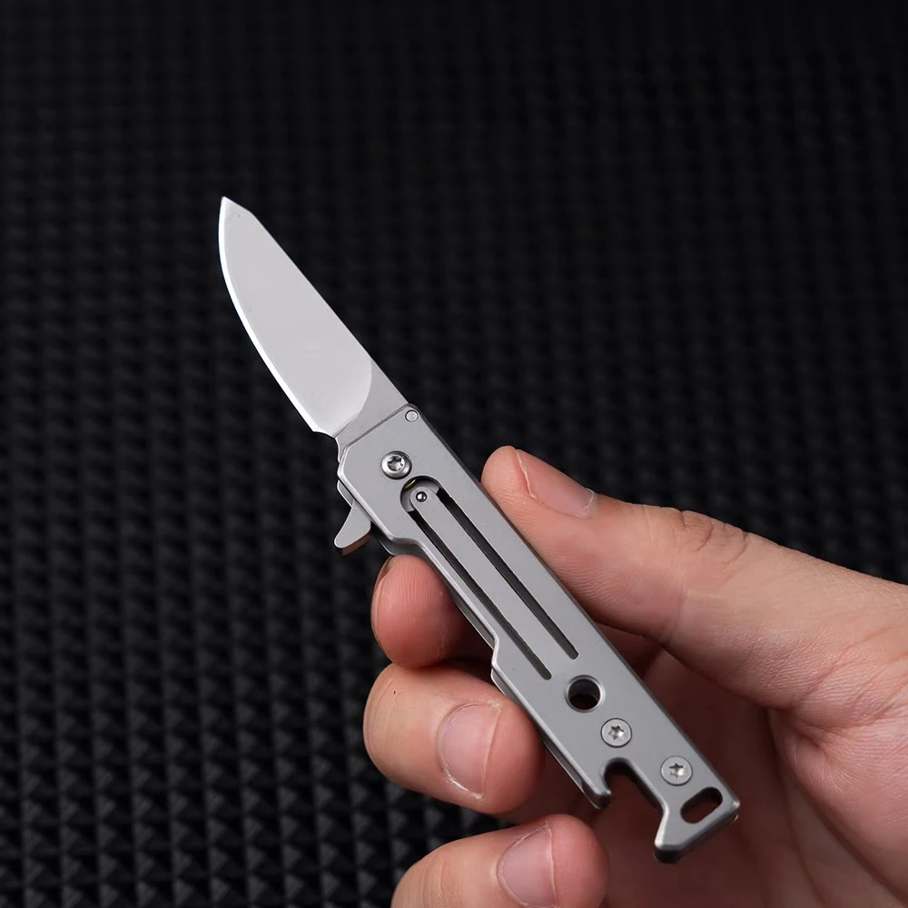 Multifunctional Fruit Knife Stainless Steel Folding Knife Lightweight Keychain Bottle Opener Gadget EDC Self-defence Tool