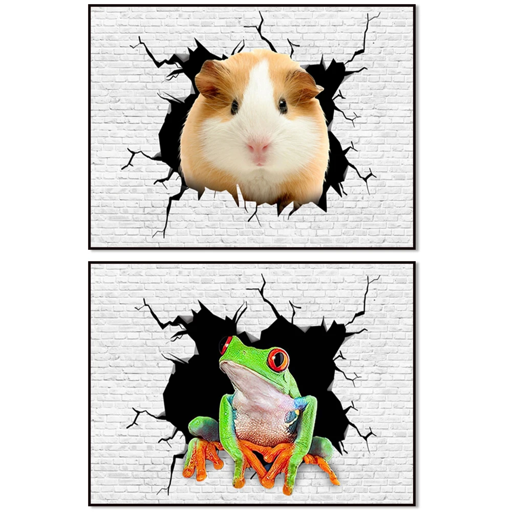 Black cat, tiger, frog, del, chicken, tuxedo, guinea pig, horse, highland cattle, funny animals crackle effect poster