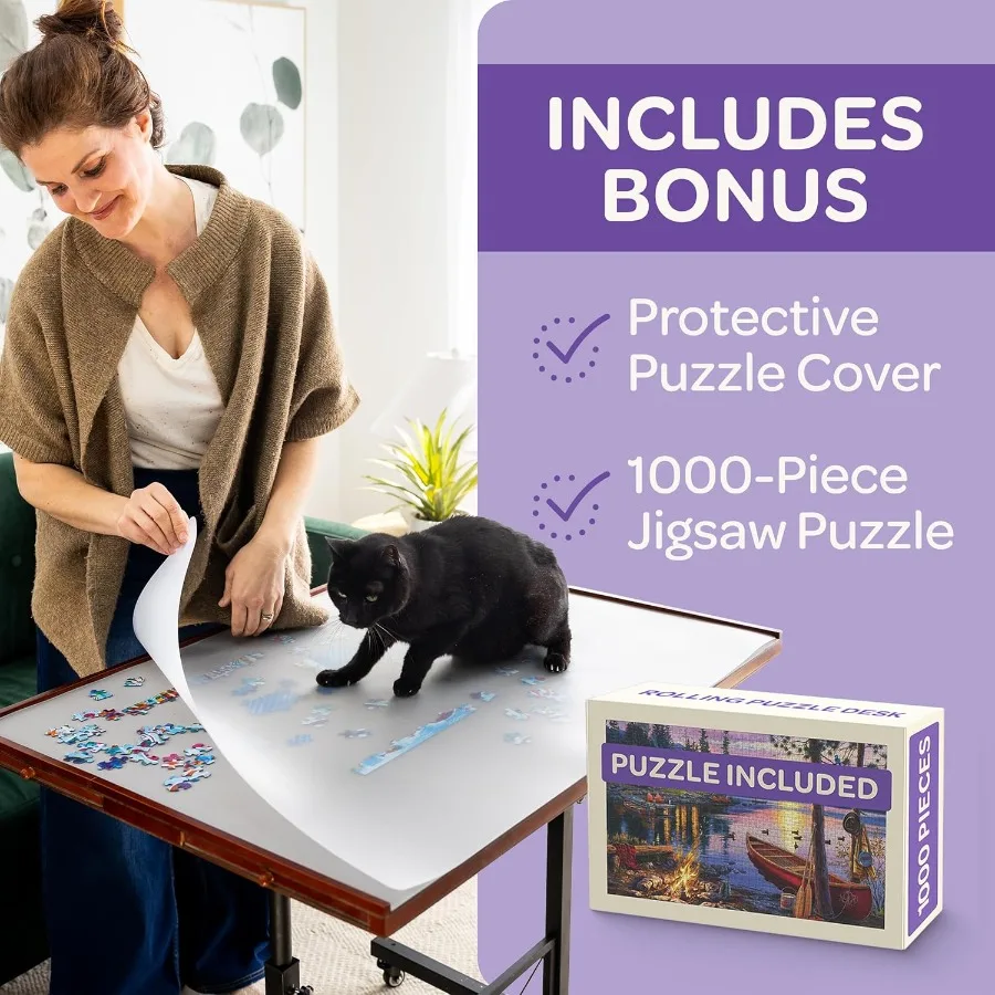 Jigsaw Puzzle Table Rolling Desk 1500 Piece Puzzle Board Portable Jigsaw Tables with Drawers and Legs Height Adjustable for Adu