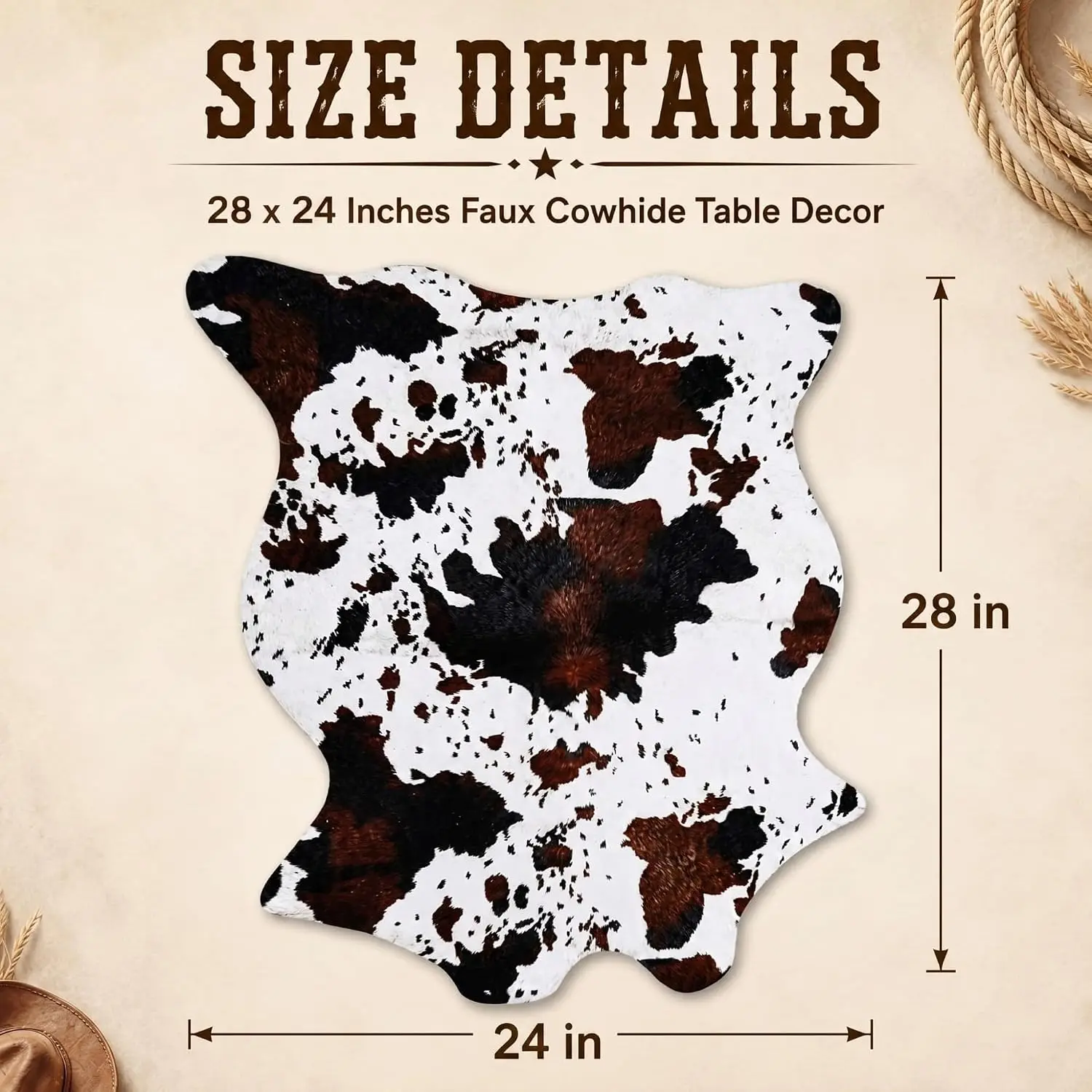 Faux Cowhide Table Runner 24x28 Inch Western Party Decor Rustic Farmhouse Ranch BBQ Wedding Birthday Decoration Mat