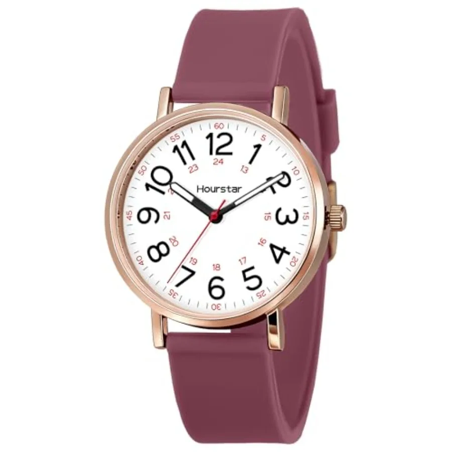 

Women's Analog Nurse Watch with Second Hand for Nursing, 12/24 Time, Silicone Band, Easy Read