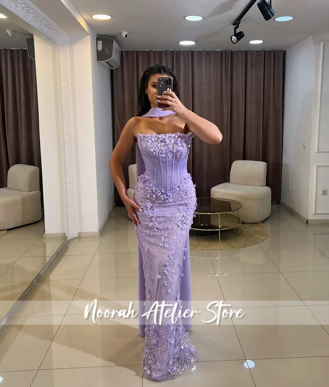 Nuevos apliques con cuentas sin tirantes elegantes vestidos de noche de lujo de Dubai 2025 bufanda vestido Formal فساتmaveraLongos personalizados