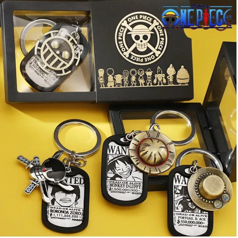 One Piece Luffy Ace Anime Cartoon Straw Hat Keychain Cool Retro Pendant Creative Personalized Bag Pendant Holiday Gift Wholesale