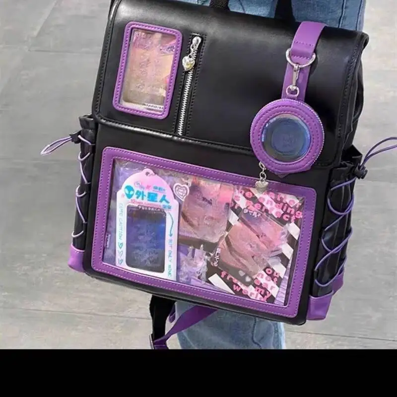 Japanese Contrast Color Kawaii Patchwork Backpacks New Y2k Aesthetic Sweet Students Schoolbags Preppy Women Transparent Ita Bags