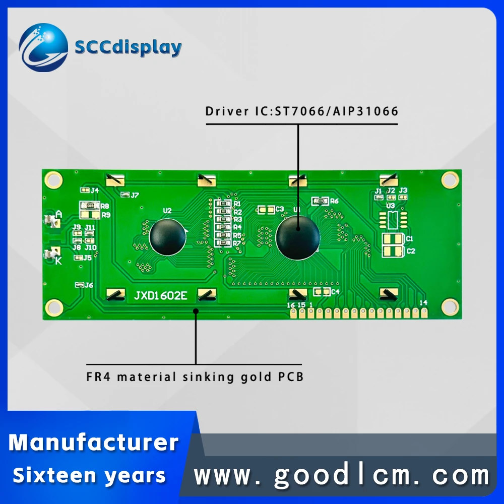 Factory promotional JXD1602E Multiple modes large character 16*2 Dot Matrix LCM Module Industrial Control COB 1602 LCD Screen