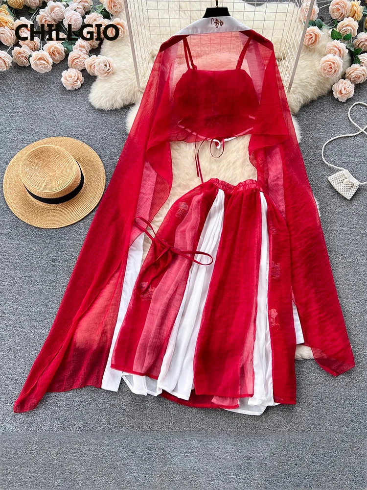 CHILLGIO Women Transparent Sexy Embroidery Skirt Suits Hanfu Cosplay Costume Intimate Fashion Vintage Erotic 4 Piece Pajamas Set