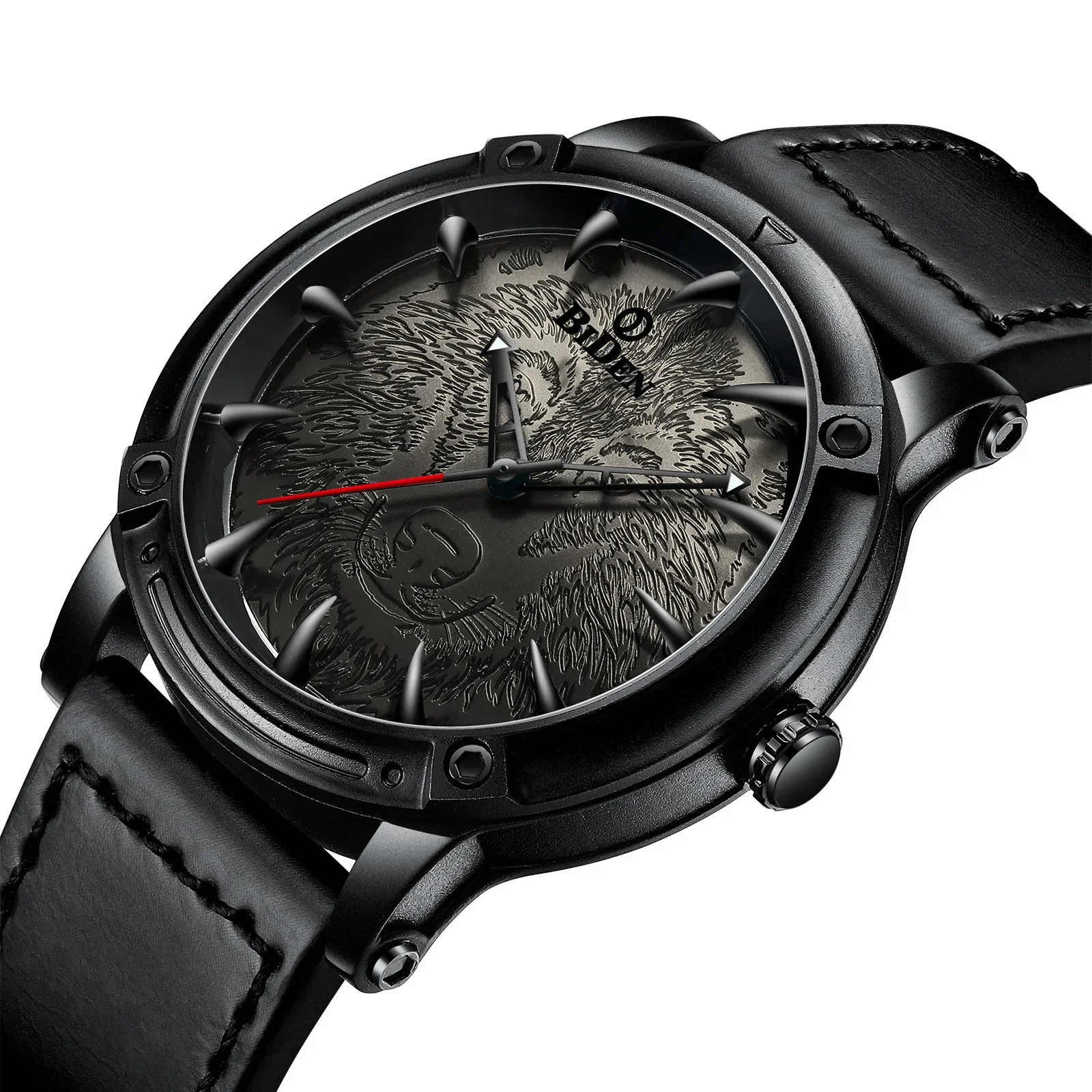 

BIDEN Men's Quartz Movement Watch Creative Wolf Military Sport Wristwatch Genuine Leather Strap Mens Watches Relojes Para Hombre