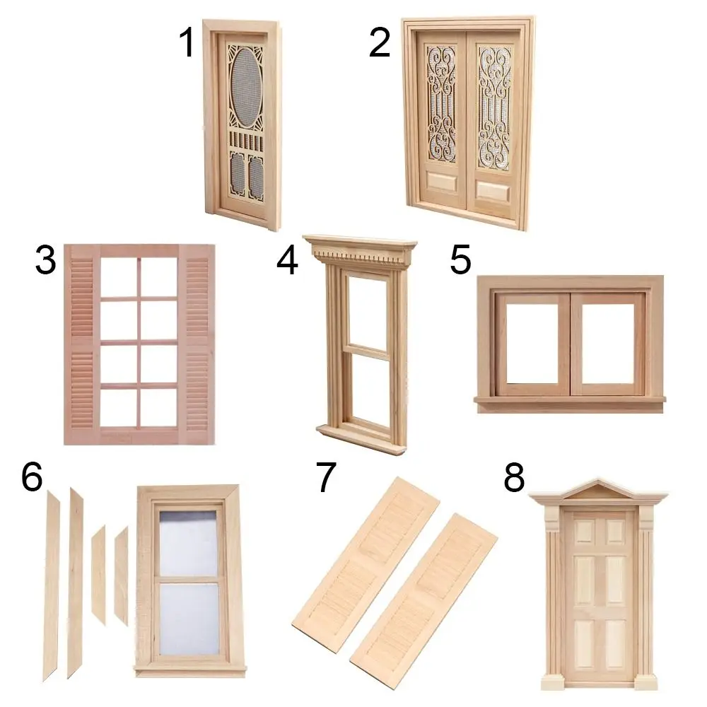 Cute Wooden Frame and Glass Plate Doll House DIY Double Window 1/12 Dollhouse Miniature Accessories Furniture Toys