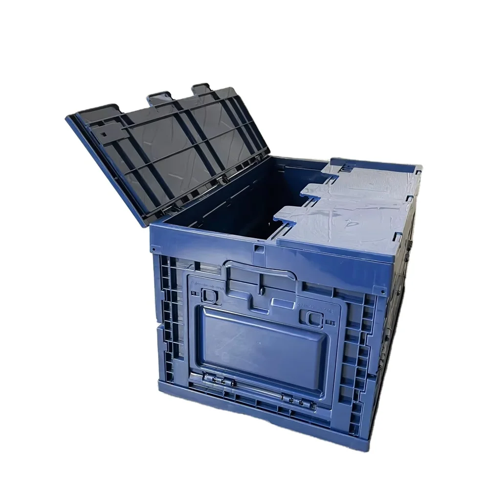 

Promotion 65L Navy Blue Collapsible Storage Crate Cheap Price Plastic Folding Box for Camping and Home Use