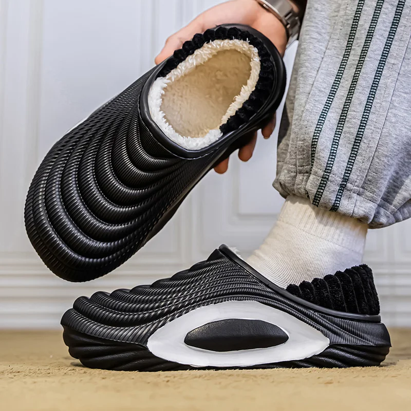 Inverno das mulheres dos homens casal chinelos de algodão quente apartamentos de pelúcia ao ar livre casa interior sapatos quentes antiderrapante casa quarto chinelos de algodão