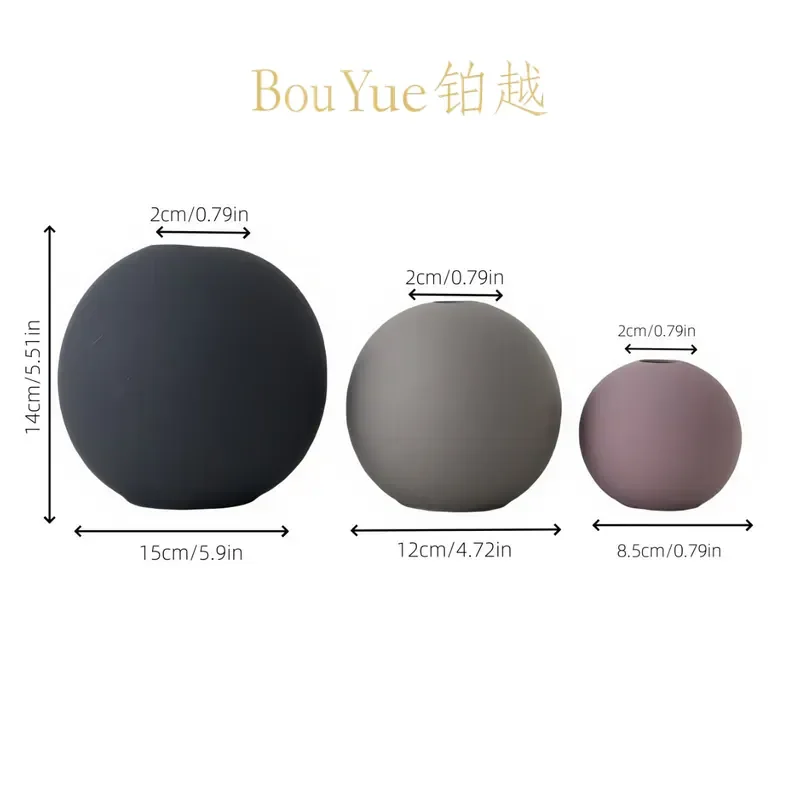 Nordic Minimalist Ceramic Vase Set Morandi Color Round Flower Pot Home Office Desktop Decoration Ornaments Modern Interior
