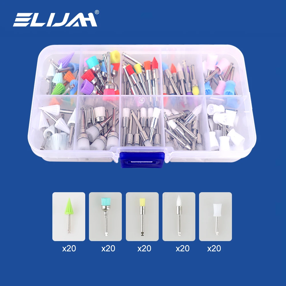 

ELIJAH 100Pcs/Box Dental Polishing Brushes Prophy Polisher Disposable Latch Type Plat Nylon Bristle Brush Dentistry Tools