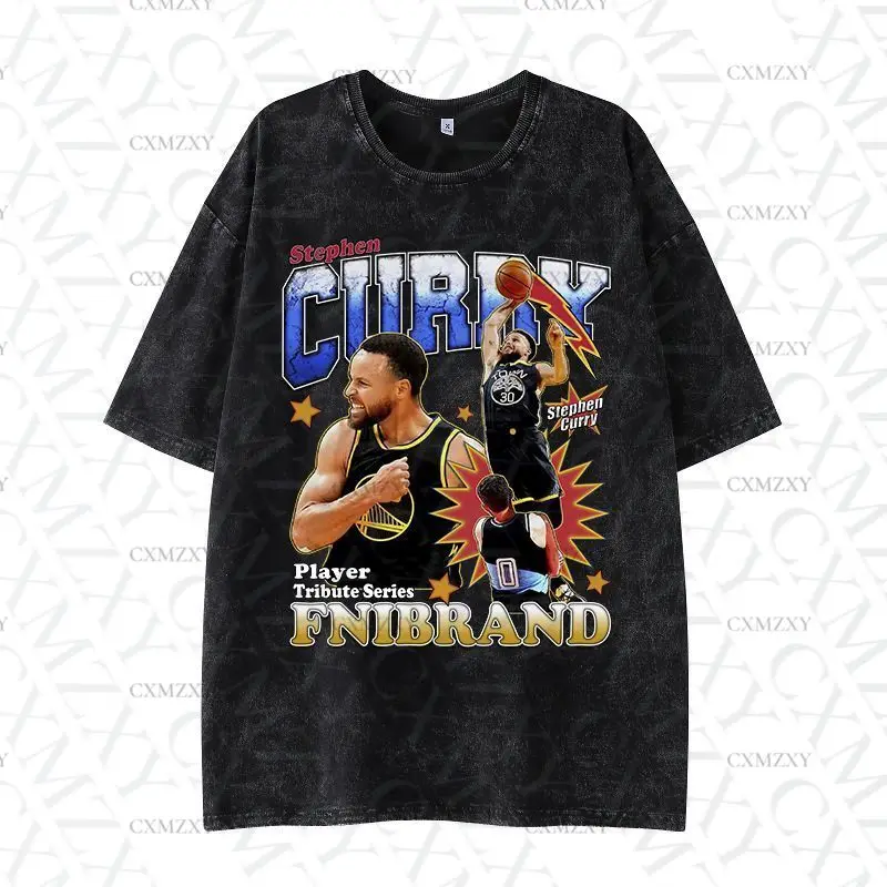 

Retro washed old short-sleeved team summer pure cotton loose and versatile retro street tide brand ins printing