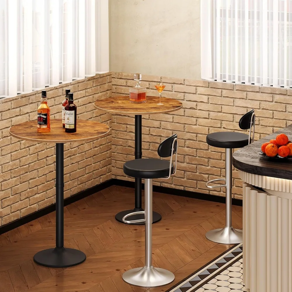 Round Bar Table, 35" Tall Pub Table, Cocktail Table with Base, Stable Counter Table with Non-Slip Base for Narrow Space