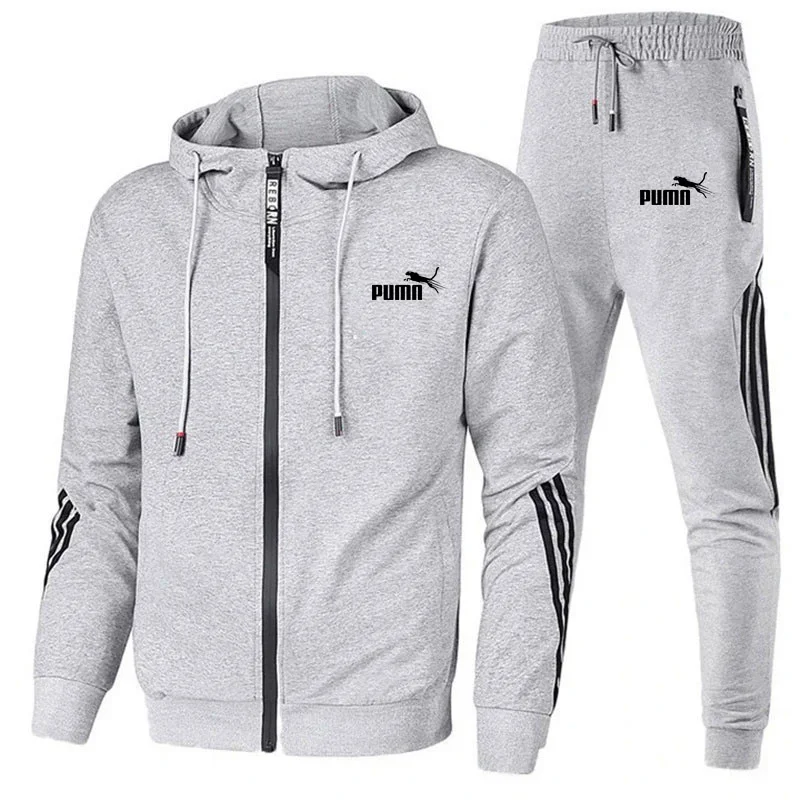 2023 Casual Sportkleding Voor Heren Hoodie En Broek Tweedelige Sweatshirt Met Rits En Capuchon Joggingbroek Herenpak Zuil