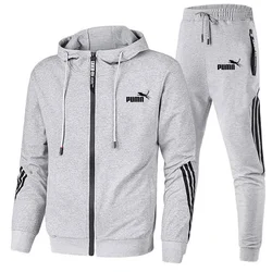 2023 Casual Sportkleding Voor Heren Hoodie En Broek Tweedelige Sweatshirt Met Rits En Capuchon Joggingbroek Herenpak Zuil