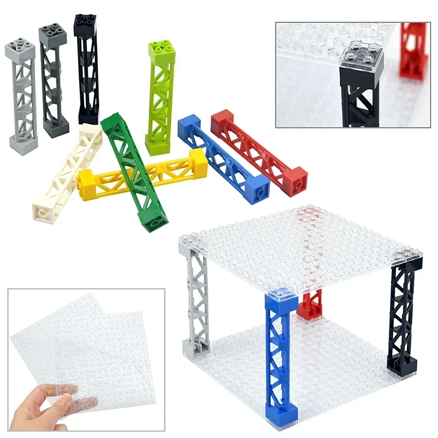 MOC Pillars Bricks 10Pcs 2X2X10 Support Baseplate Bridge Pillar Girder Bracket Building Block Part Column Compatible 95347 Toys