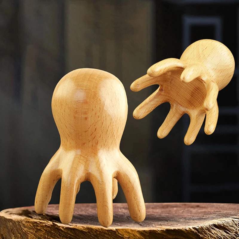 Sandalwood Octopus Massage Comb Head Meridian Scraping Scalp Massage Brush Acupuncture SPA Gua Sha Massage Comb Fatigue Relief view 5